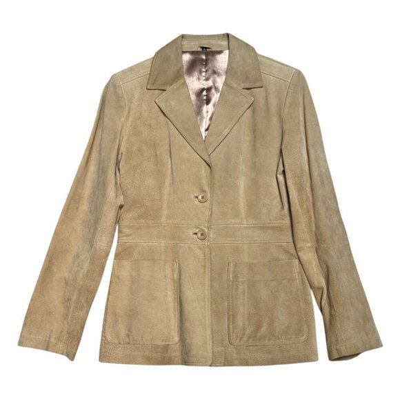 VINTAGE GENUINE LEATHER SUEDE Retro Luxury Business Casual Jacket Womens Medium - Picture 1 of 7